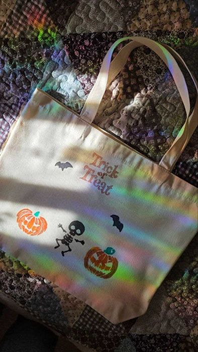 Hand-Painted Halloween Cotton Tote Bag