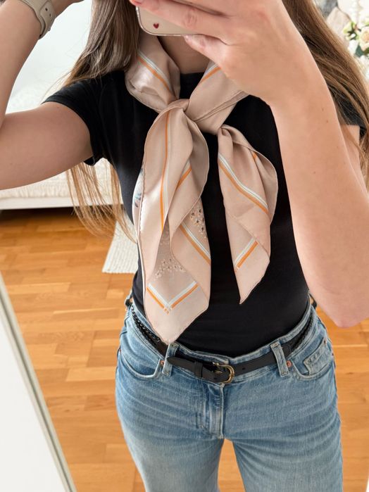 Pastelowa chusta 100% jedwab hand-printed true vintage silk zalando apaszka
