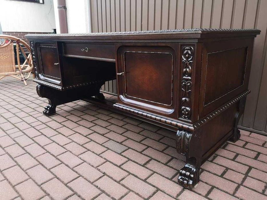 Biurko Duże Dwustronne Lwie Łapy Stare Antyk Po Renowacji .