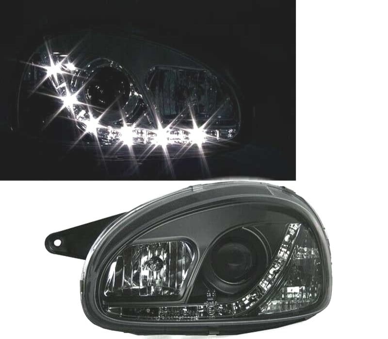 FARÓIS COM LUZ DIURNA LED OPEL CORSA B 93-00 FUNDO PRETO