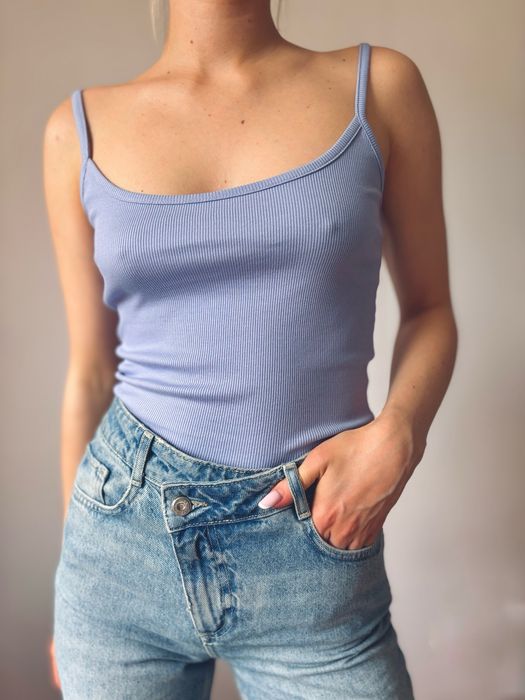 Crop top fioletowo liliowy bawelniany 95% prazkowany nowy Collusion