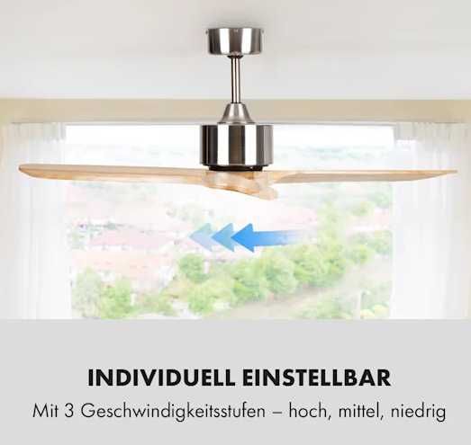 Потолочный вентилятор Лопасти натуральное дерево Klarstein Santa Elena