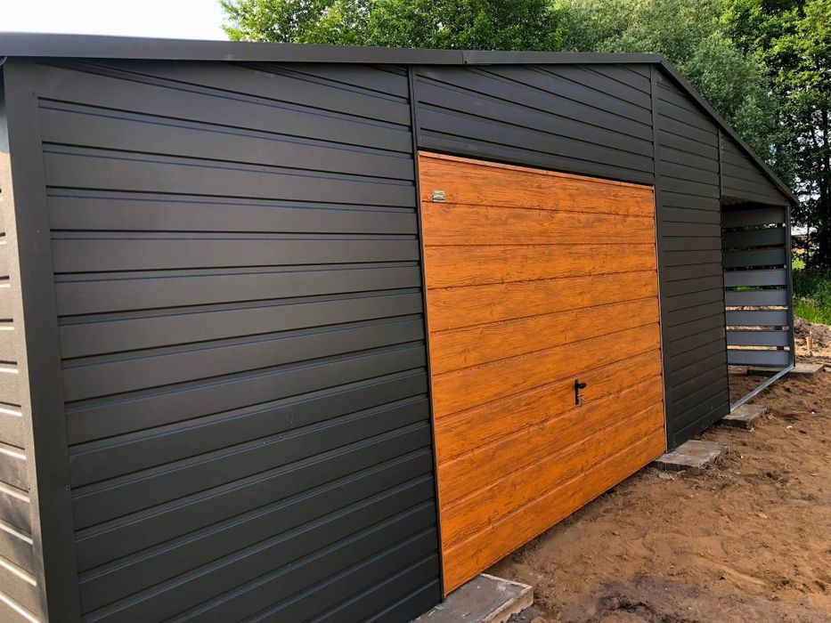 Garaż 9x6+3 m wiaty grafit