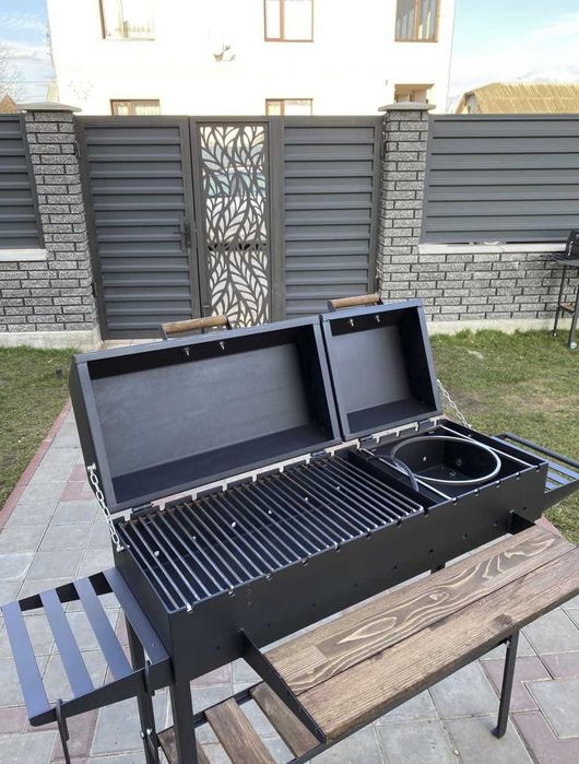 Мангал з двома кришками для барбекю метал 5 мм ПОСИЛЕНИЙ