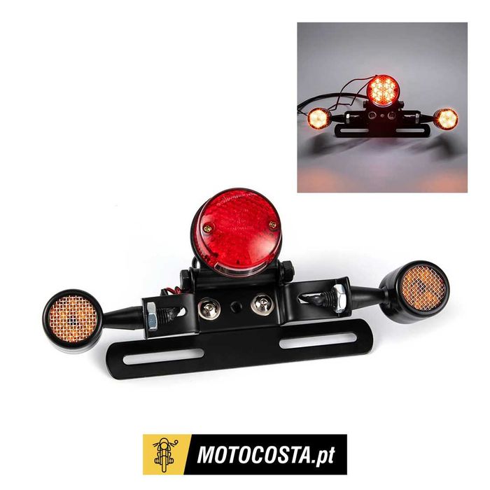 Farolim traseiro com piscas e suporte de matrícula 12V para moto