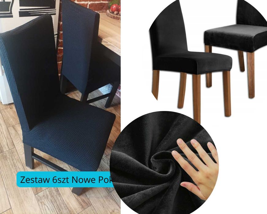 Zestaw 6szt Nowe Pokrowce Na Krzesło Uniwersalny Elastyczny Czarny