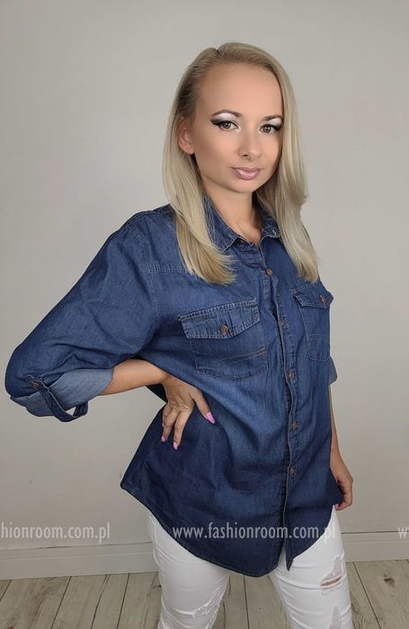 PLUS SIZE JEANS rozm 46 - 54 Koszula damska jeansowa rękaw 3/4 TU r 48