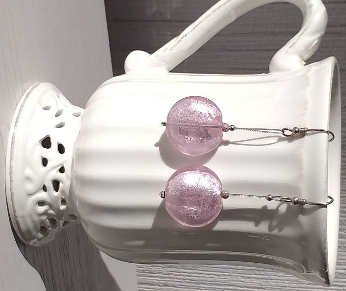 Kolczyki szkło weneckie różowe