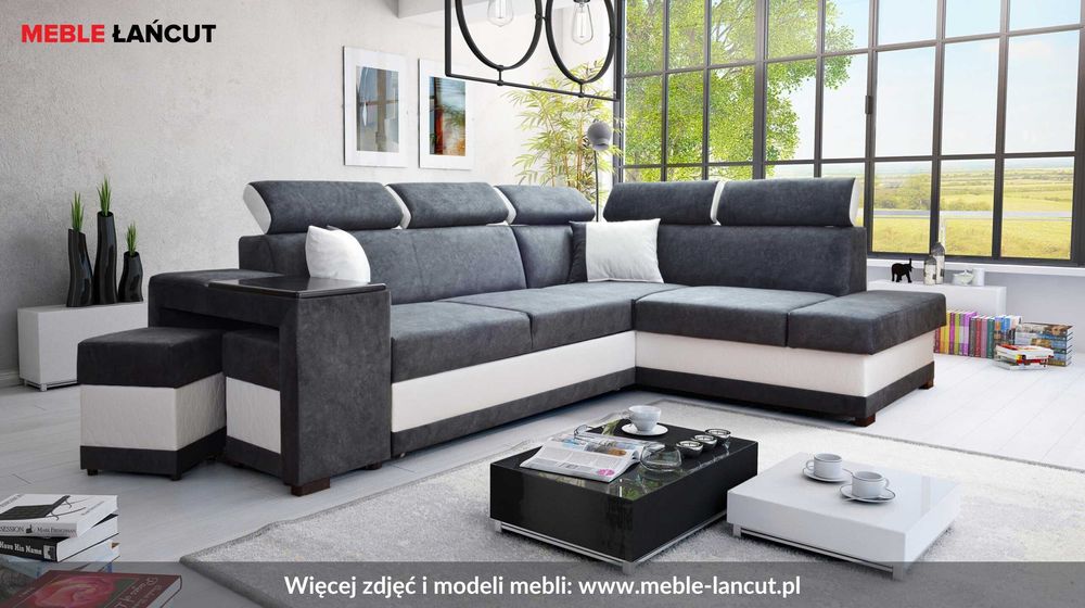 Narożnik Sofa Porto, 2 pufy, Gąbka HR, schowek, f.spania. Na wymiar.