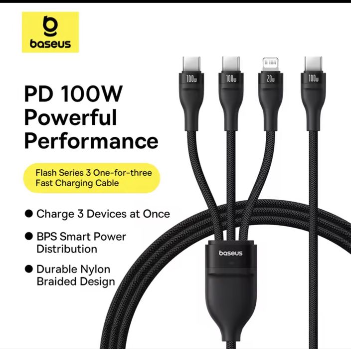 Кабель USB типу С Beseus 3 в 1 для iPhone 16 15 14 13 Pro  100 Вт
