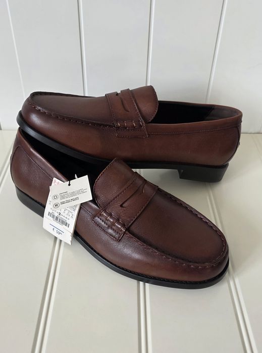 Brązowe skórzane mokasyny loafersy Zara 43 100% skóra