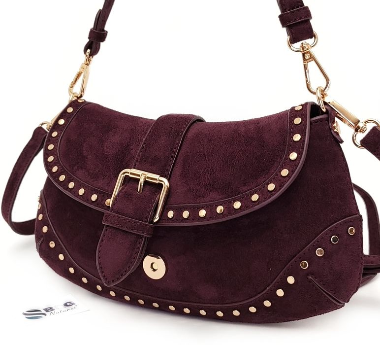 Torebka Flora & CO Paris Zamsz Bordo Burgund Ćwieki Listonoszka Boho