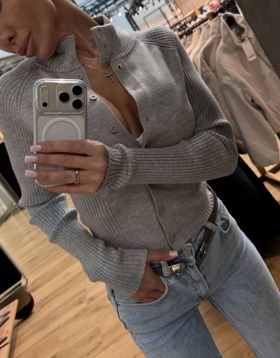 кофта кардиган сірий меланж від bershka