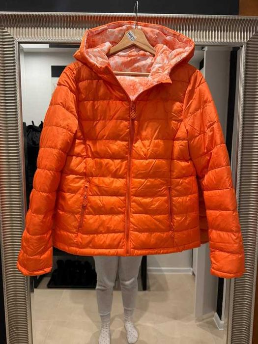 Piękna dwustronna neonowa kurtka wiosna lato pomarańczowy kwiaty