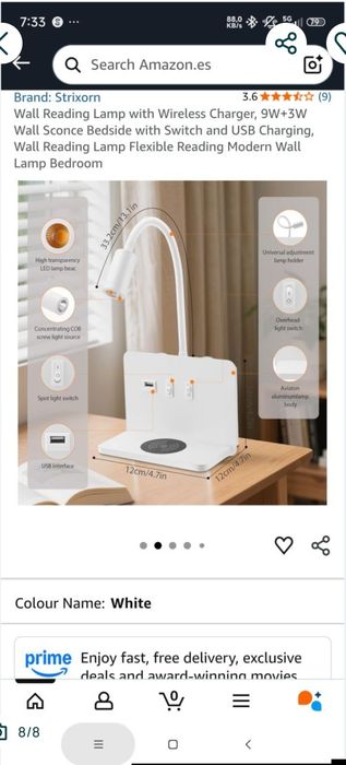 Candeeiro com luz led flexível com tomada USB e carregador indução