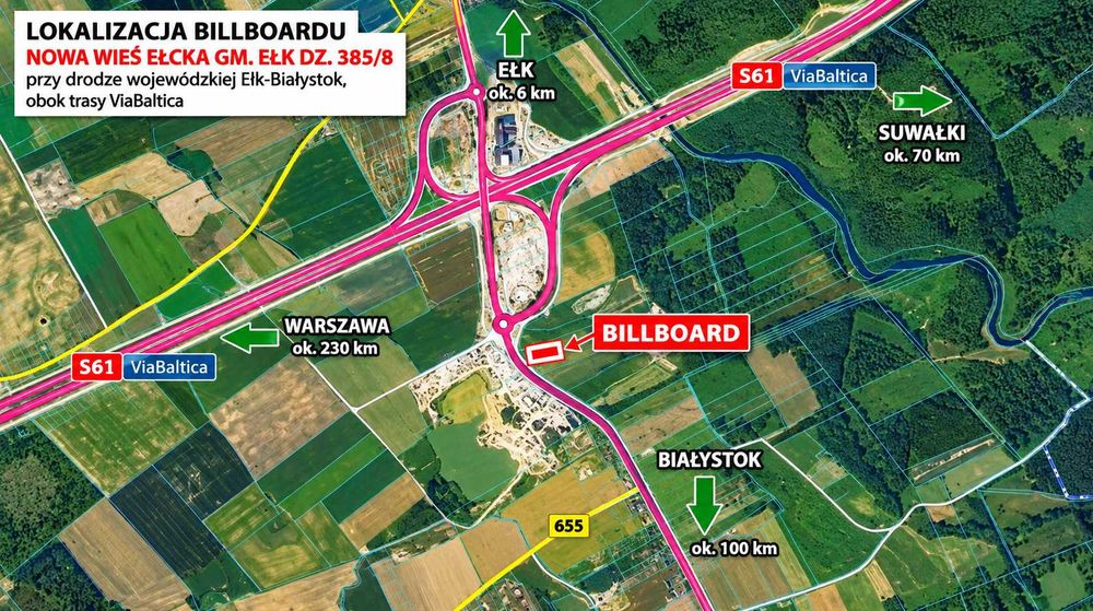 Billboard 4×3 m przy trasie Białystok–Ełk | Via Baltica | Zdunki