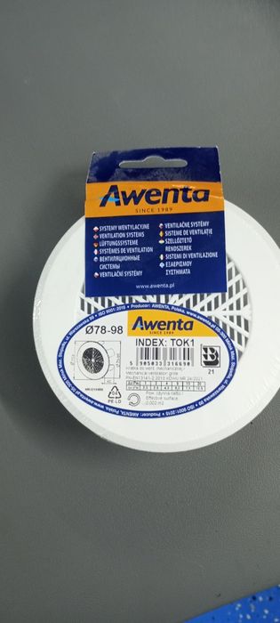 Biała kratka wentylacyjna Awenta o średnicy 78-98 mm, przeznaczona do