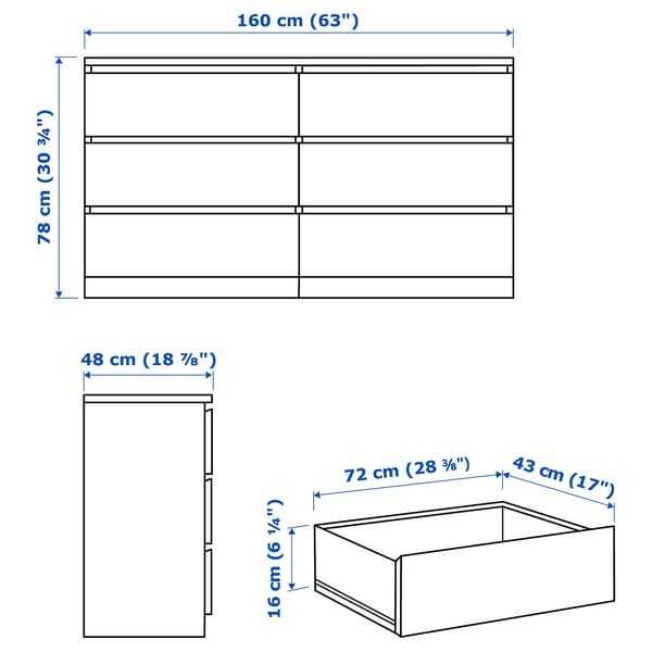 MALM - Cómoda c/6 gavetas, branco, 160x78 cm