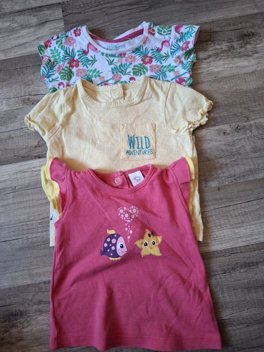 3 bluzki na krótki rękaw dla dziewczynki 62 cm