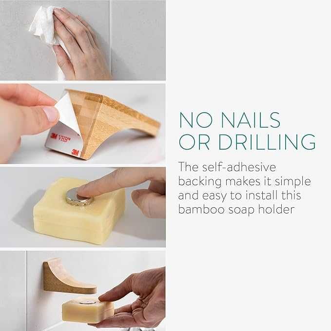 Magnetyczny uchwyt na mydło wieszak bambusowy do płytek łazienkowych