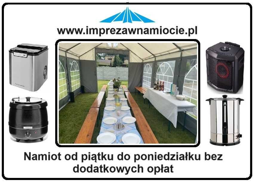 Namioty imprezowe handlowe głośnik grill bemary warniki ławy kostkarka