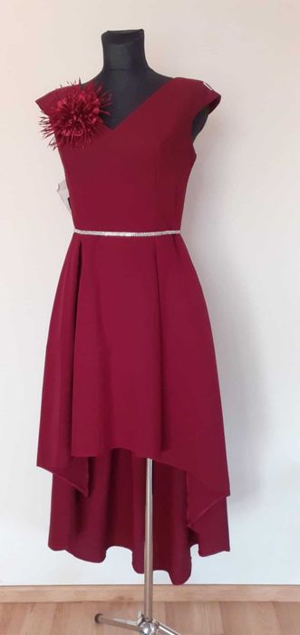 Elegancka sukienka asymetryczna bordow 40/42'now z metka