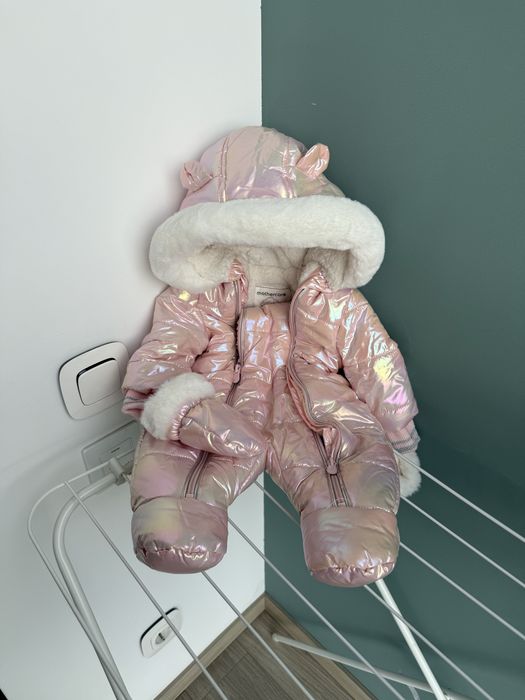 Теплий рожевий зимовий комбінезон для дівчинки 56 mothercare