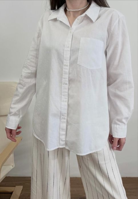 лляна сорочка H&M, літня сорочка, льняная рубашка