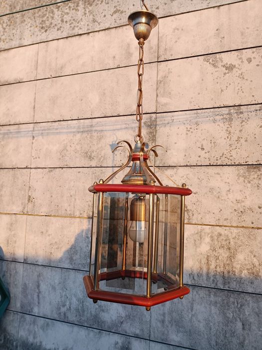 Par de candeeiros aplicação ao teto estrutura em latão, madeira maciça