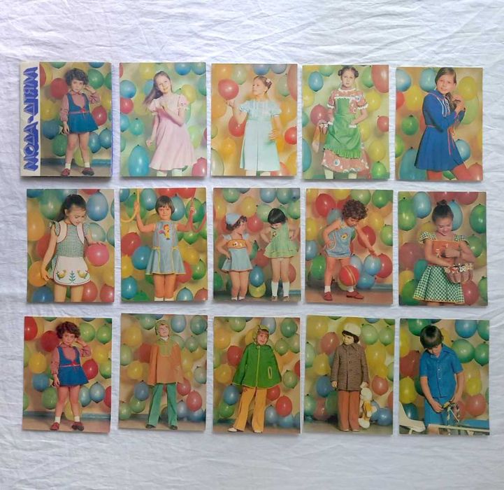 Комплект 2 набора открыток по шитью "Мода детям" 1979, выпуск 14 и 17