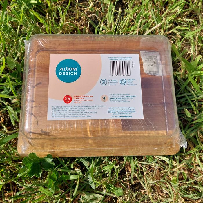 Altom Design Patera bambusowa z kloszem plastikowym