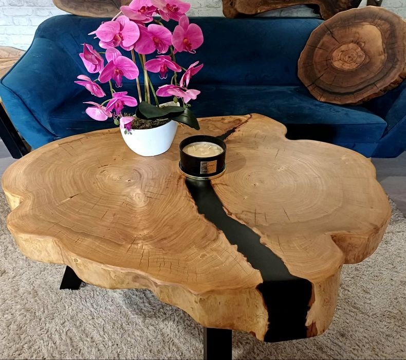Stolik kawowy 104x84cm LIVE EDGE plaster drewna loft