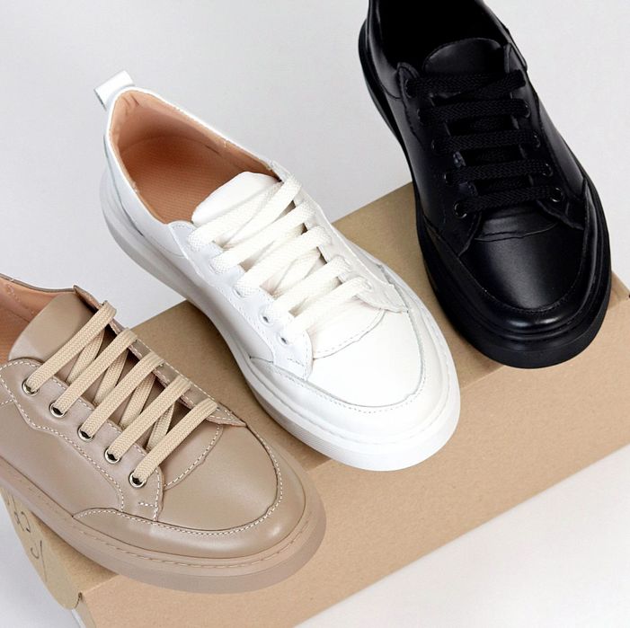 Шкіряні білі кеди, чорні шкіряні кеди, бежеві кеди