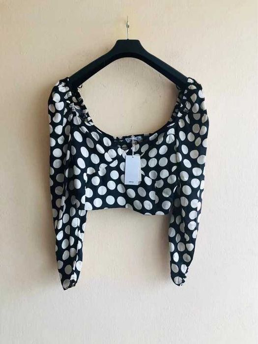 Mango - nowy top, crop top w groszki (L/XL)