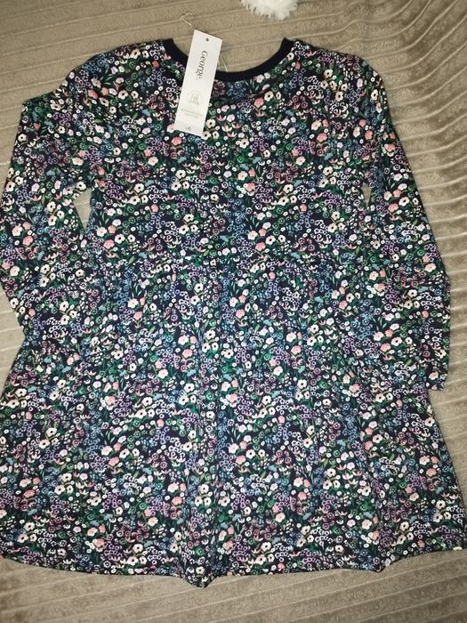 Sukienka dziewczęca 104 George kwiaty granatowa