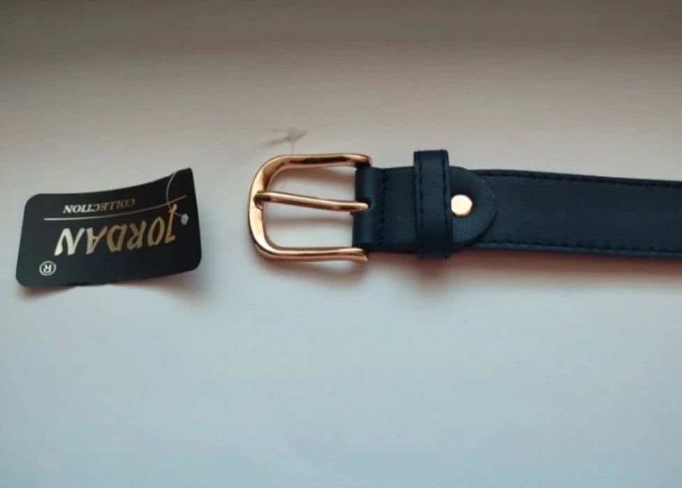 Pasek granatowy ze złotą klamrą 115x2,8cm
