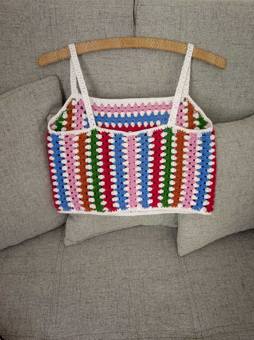 Nowy crop top szydełkowy handmade krótki kolorowy bluzka 36 S
