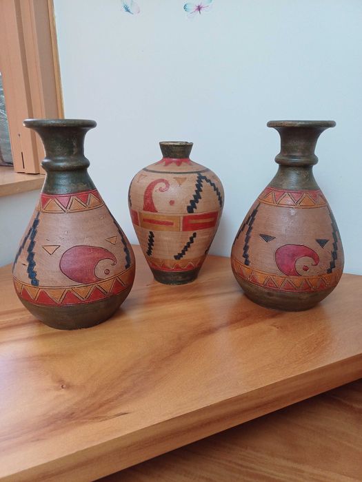3 Potes em barro decorativos, modelo rústico