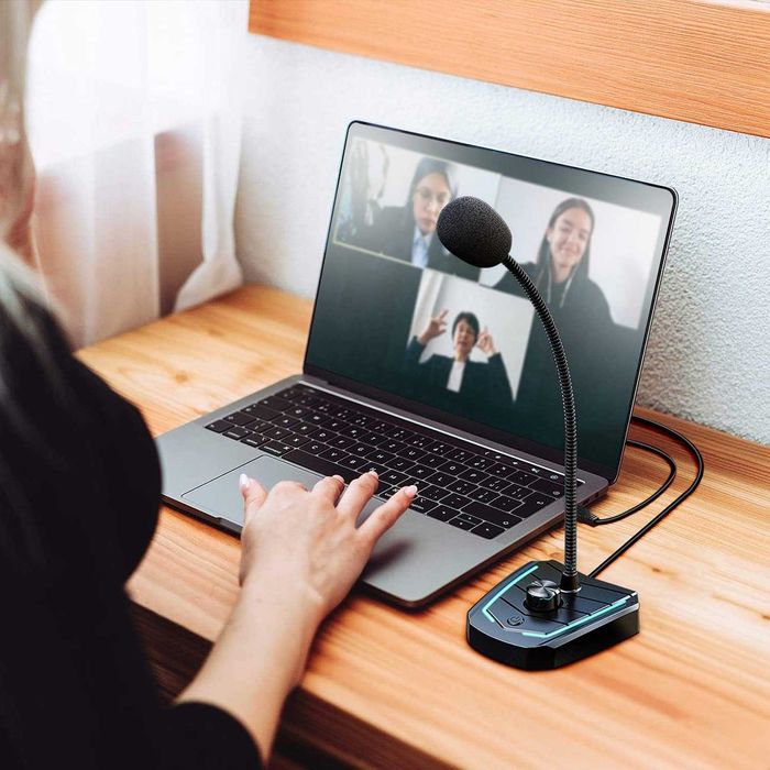 Mikrofon do podcastów gier do PC/laptopa/PS4 LED USB wejście słuch 3,5