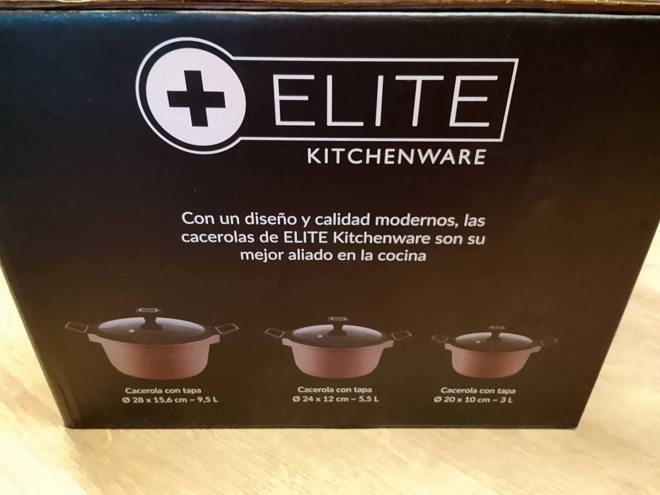 á venda:  conjunto de 3 panelas em cerâmica antiaderente da marca Elite.