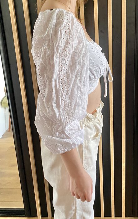 Bluzka boho biała długi rękaw na plażę ażurowa XS Zara