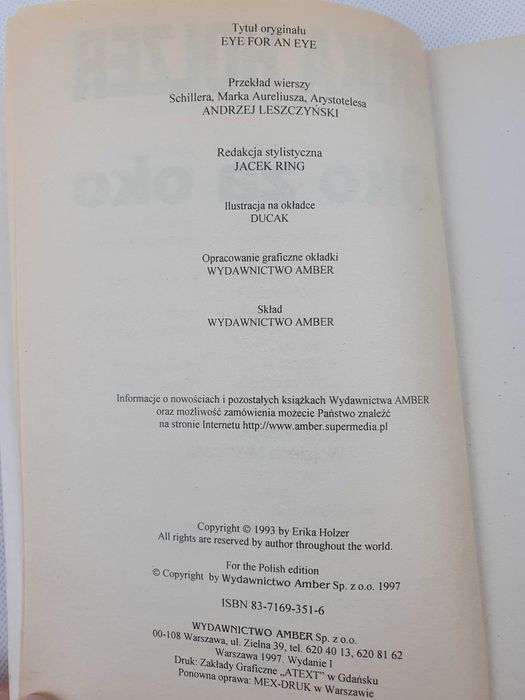 Książka Oko za oko, Erika Holzer