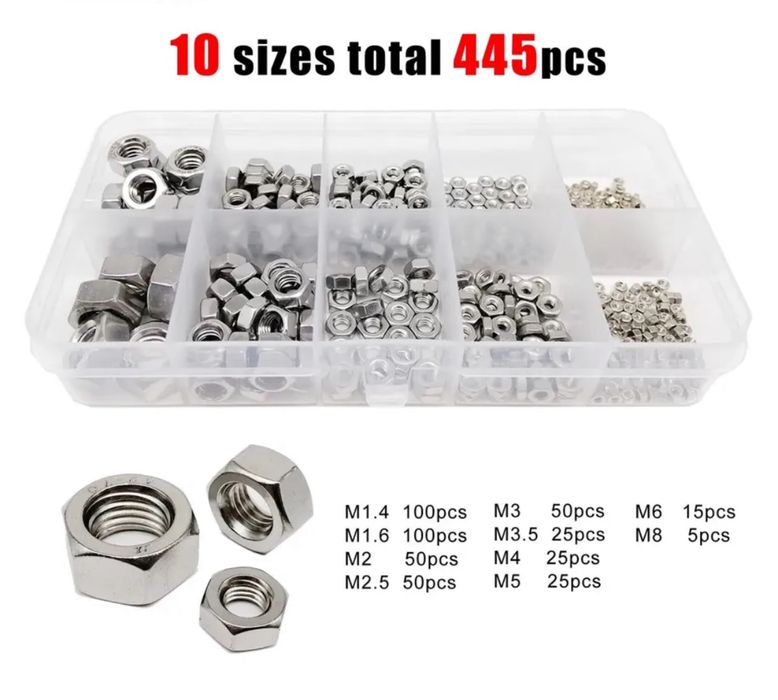 Набор гаек 445 шт 10 размеров
