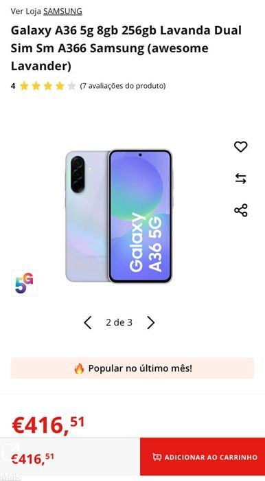 Troco  Samsung a36 5g 256gb