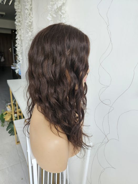Tupet topper Klaudia fale imitacja skóry naturalny brąz duża baza pełne krycie  50 cm