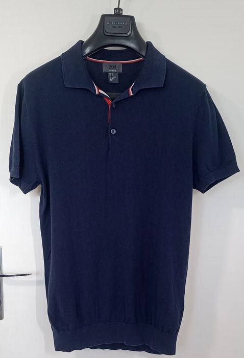 Polo azul em malha de manga curta HM