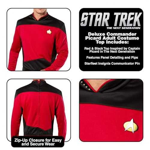 Star Trek - camisola vermelha e preta comandante Picard, tamanho XL