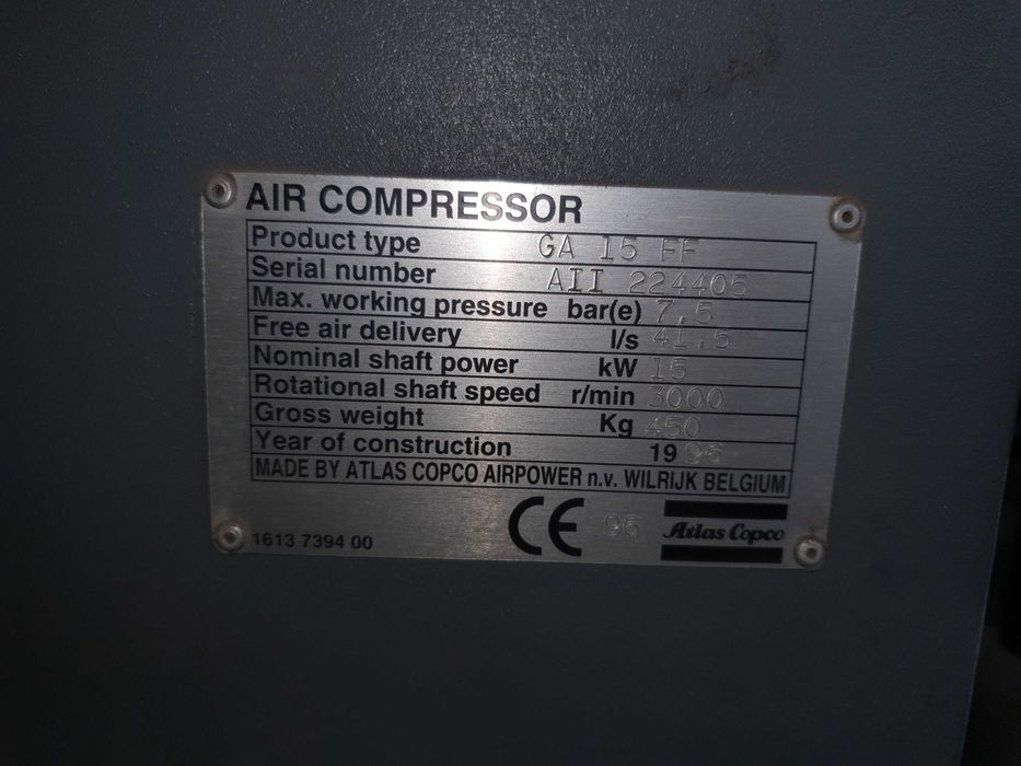Kompresor śrubowy ATLAS COPCO GA 15 FF + Osuszacz Ziębniczy FD 30