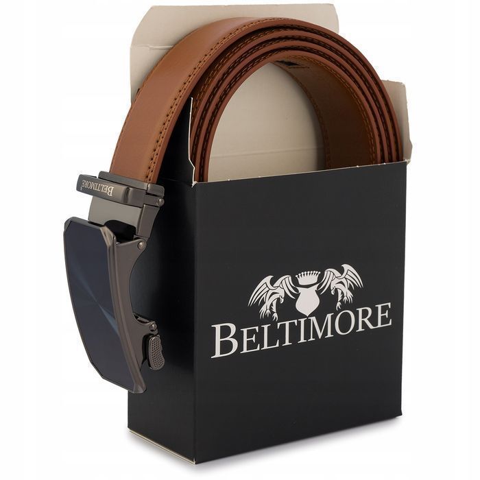 Pasek męski skórzany do spodni jeans casual automat gładka skóra brąz