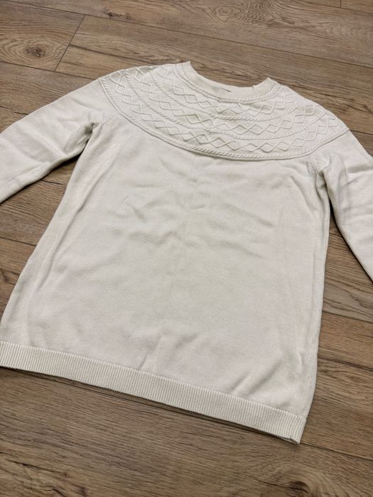 Kremowy bawełniany kaszmirowy świąteczny zimowy sweter M Talbots